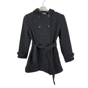 Marvin Richard's Pea Coat Womens Medium Wool Blend Belted Hooded Double Breasted